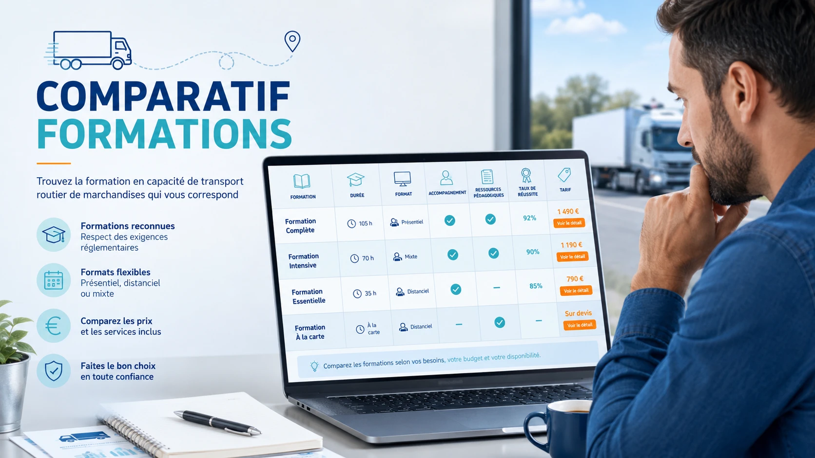 Comparatif formations capacité de transport routier de marchandises
